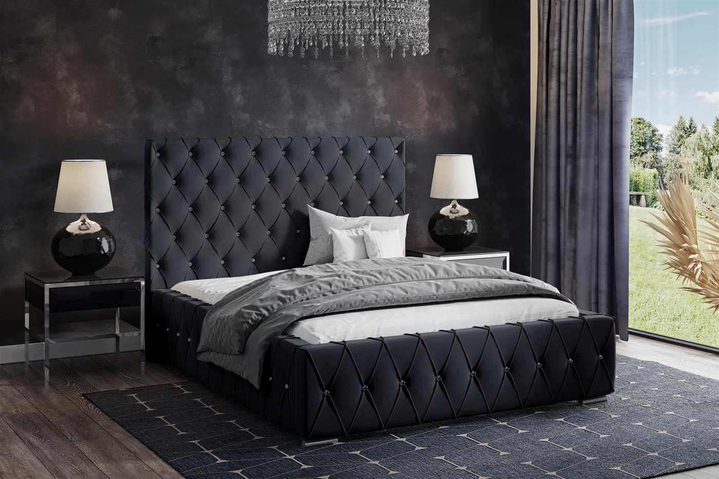 VIVENTE Möbel Polsterbett LORD Samt Bezugstoff MAGIC VELVET, Bettkasten Lattenrost 32 Lamellen, mit großem Bettkasten in versch. Breiten und Farben von VIVENTE Möbel