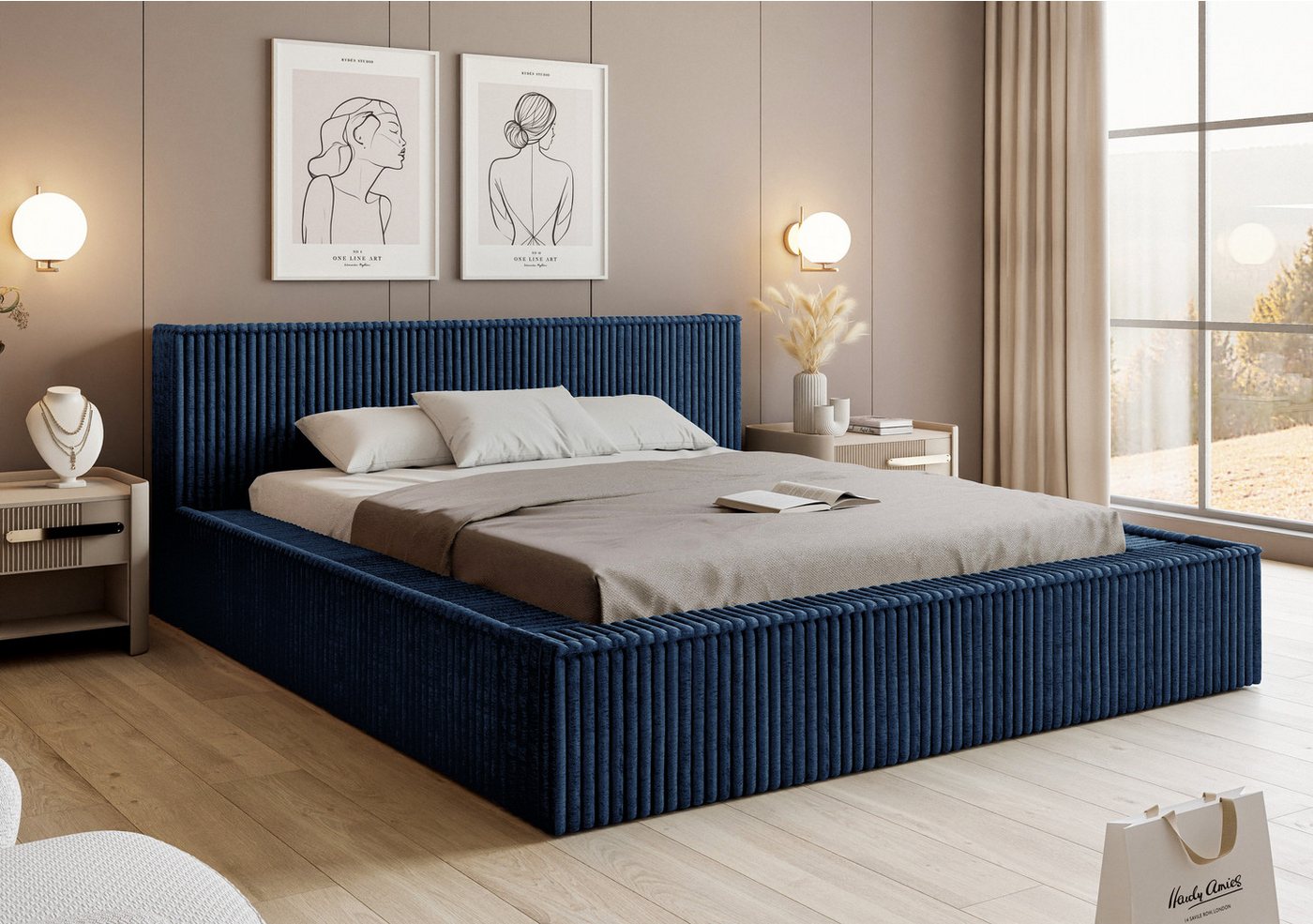 VIVENTE Möbel Polsterbett LUCCA 01 das Original - weicher Cord-Stoff, Lattenrost (wahlweise Holz- oder Metallrahmen Lattenrost, 32 Lamellen), mit großem Bettkasten in versch. Breiten und Farben von VIVENTE Möbel