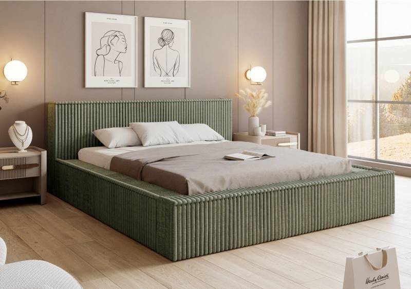 VIVENTE Möbel Polsterbett LUCCA 01 das Original - weicher Cord-Stoff, Lattenrost (wahlweise Holz- oder Metallrahmen Lattenrost, 32 Lamellen), mit großem Bettkasten in versch. Breiten und Farben von VIVENTE Möbel