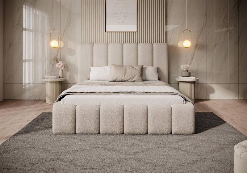VIVENTE Möbel Polsterbett MONOLITH Kuschelstoff ABRIAMO Bettkasten Lattenrost 32 Lamellen (Breiten 140/160/180/200 cm), mit großem Bettkasten in versch. Breiten und Farben von VIVENTE Möbel