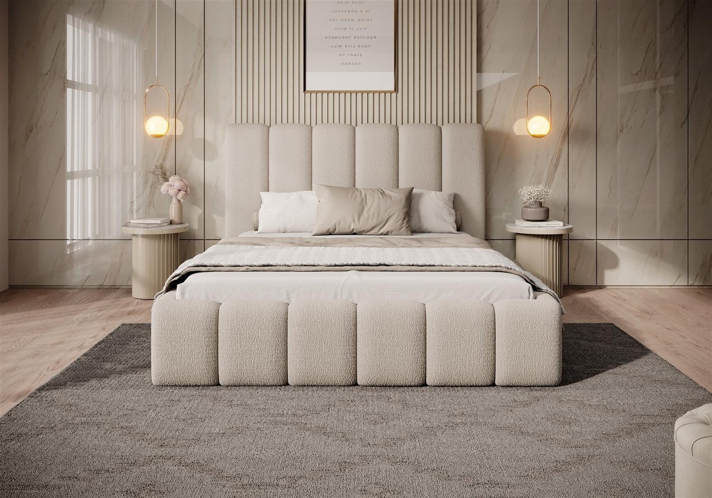 VIVENTE Möbel Polsterbett MONOLITH Kuschelstoff ABRIAMO Bettkasten Lattenrost 32 Lamellen (Breiten 140/160/180/200 cm), mit großem Bettkasten in versch. Breiten und Farben von VIVENTE Möbel