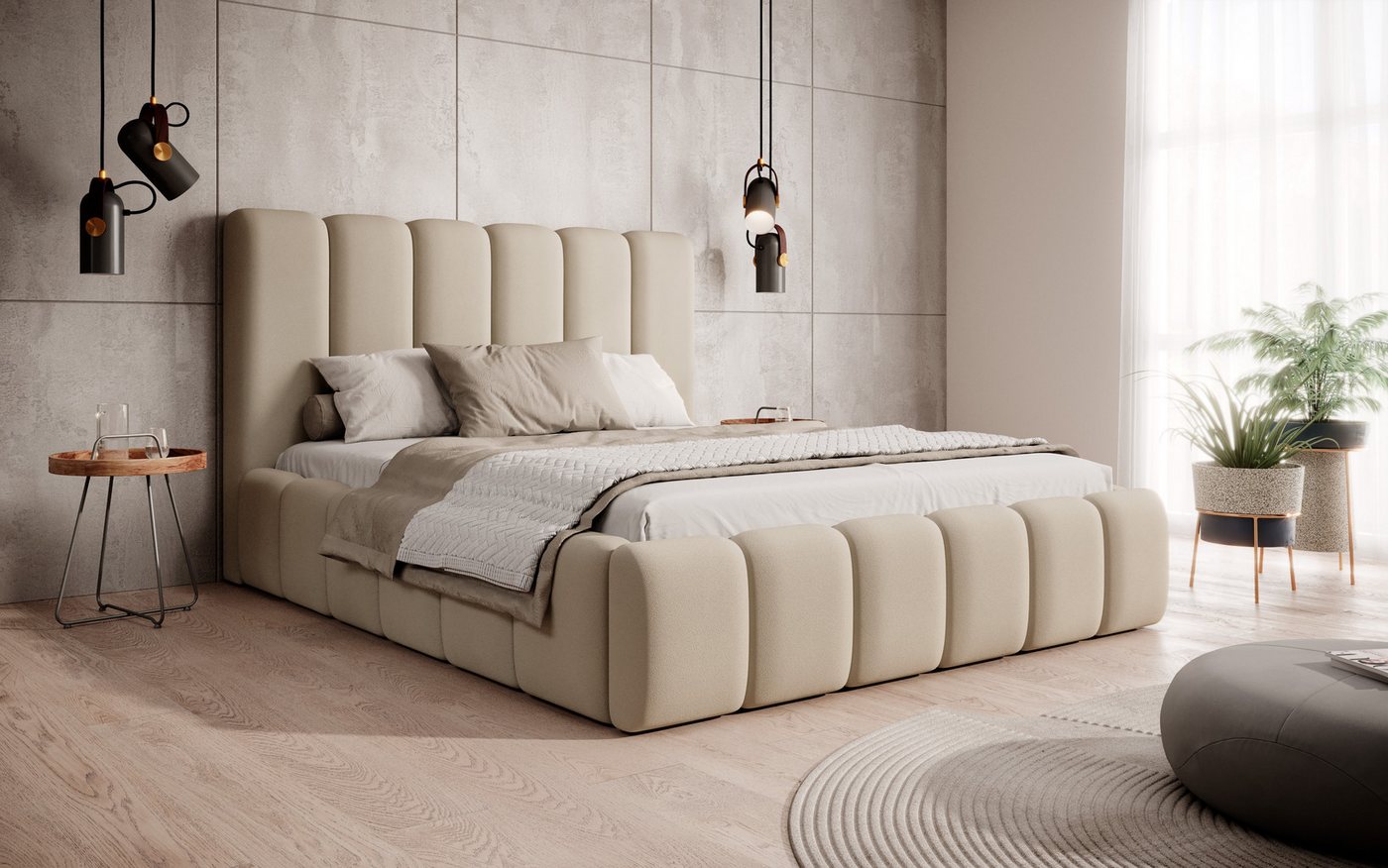 VIVENTE Möbel Polsterbett MONOLITH Samt Stoff MAGIC VELVET Bettkasten Lattenrost 32 Lamellen (Breiten 140/160/180/200 cm), mit großem Bettkasten in versch. Breiten und Farben von VIVENTE Möbel