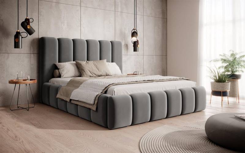 VIVENTE Möbel Polsterbett MONOLITH Samt Stoff MAGIC VELVET Bettkasten Lattenrost 32 Lamellen (Breiten 140/160/180/200 cm), mit großem Bettkasten in versch. Breiten und Farben von VIVENTE Möbel