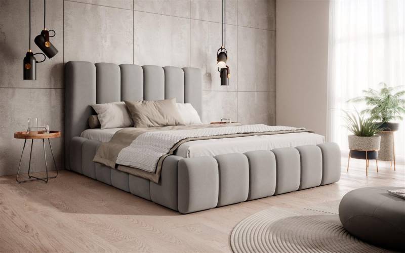 VIVENTE Möbel Polsterbett MONOLITH Samt Stoff MAGIC VELVET Bettkasten Lattenrost 32 Lamellen (Breiten 140/160/180/200 cm), mit großem Bettkasten in versch. Breiten und Farben von VIVENTE Möbel