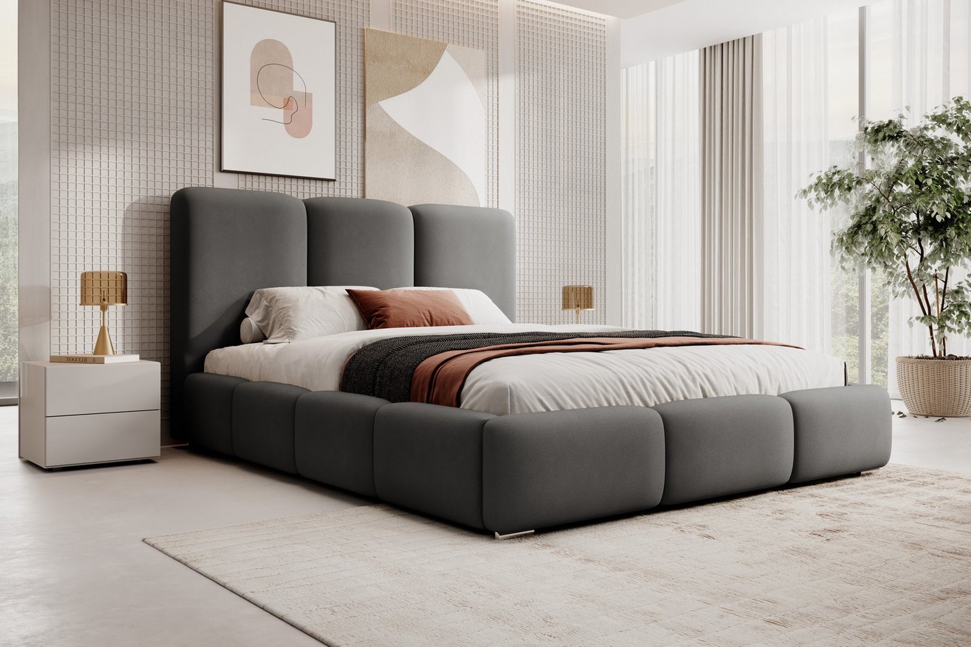 VIVENTE Möbel Polsterbett NAXOS Samt Bezugstoff MAGIC VELVET, Bettkasten Lattenrost 32 Lamellen (wahlweise Holz- oder Metallrahmen Lattenrost, 32 Lamellen), mit großem Bettkasten in versch. Breiten und Farben von VIVENTE Möbel