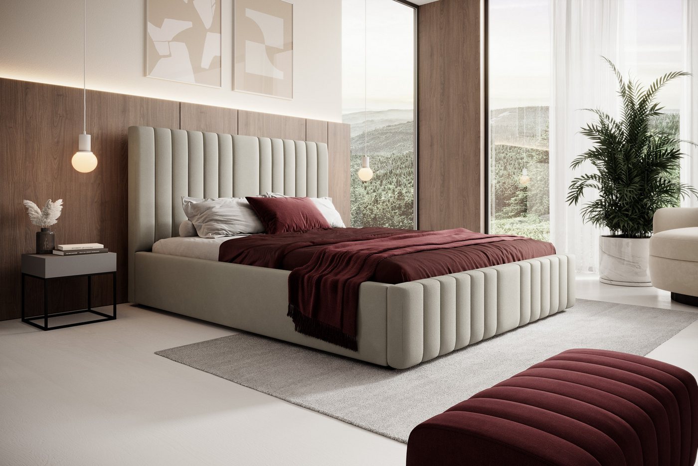 VIVENTE Möbel Polsterbett NAXOS Samt Bezugstoff MAGIC VELVET, Bettkasten Lattenrost 32 Lamellen (wahlweise Holz- oder Metallrahmen Lattenrost, 32 Lamellen), mit großem Bettkasten in versch. Breiten und Farben von VIVENTE Möbel