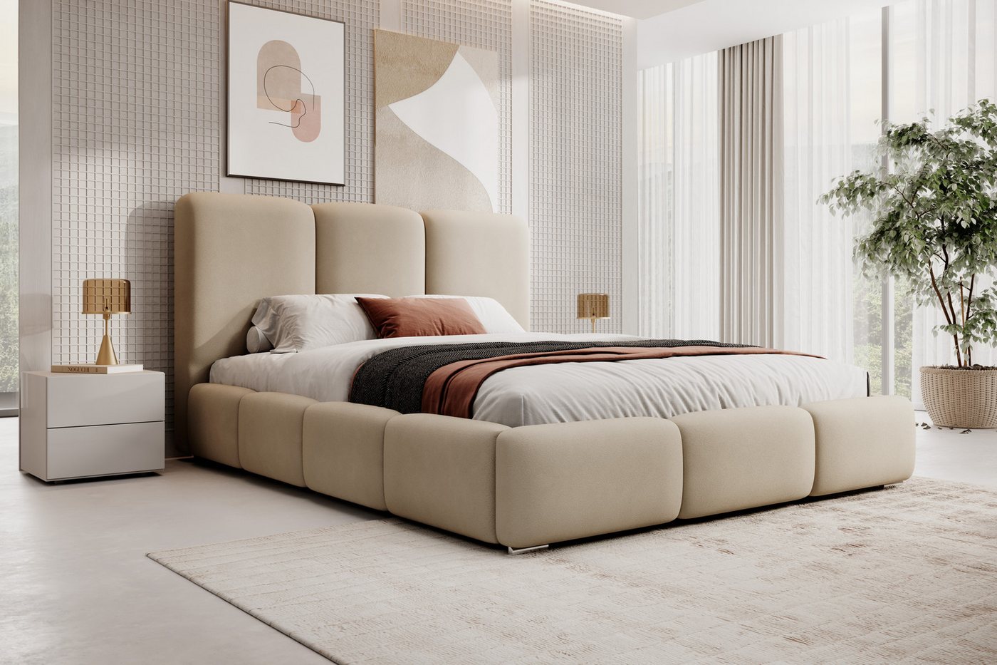 VIVENTE Möbel Polsterbett NIZZA geradlinige Steppung, großer Bettkasten, Lattenrost 32 Lamellen (wahlweise Holz- oder Metallrahmen Lattenrost, 32 Lamellen), mit großem Bettkasten in versch. Breiten und Farben von VIVENTE Möbel