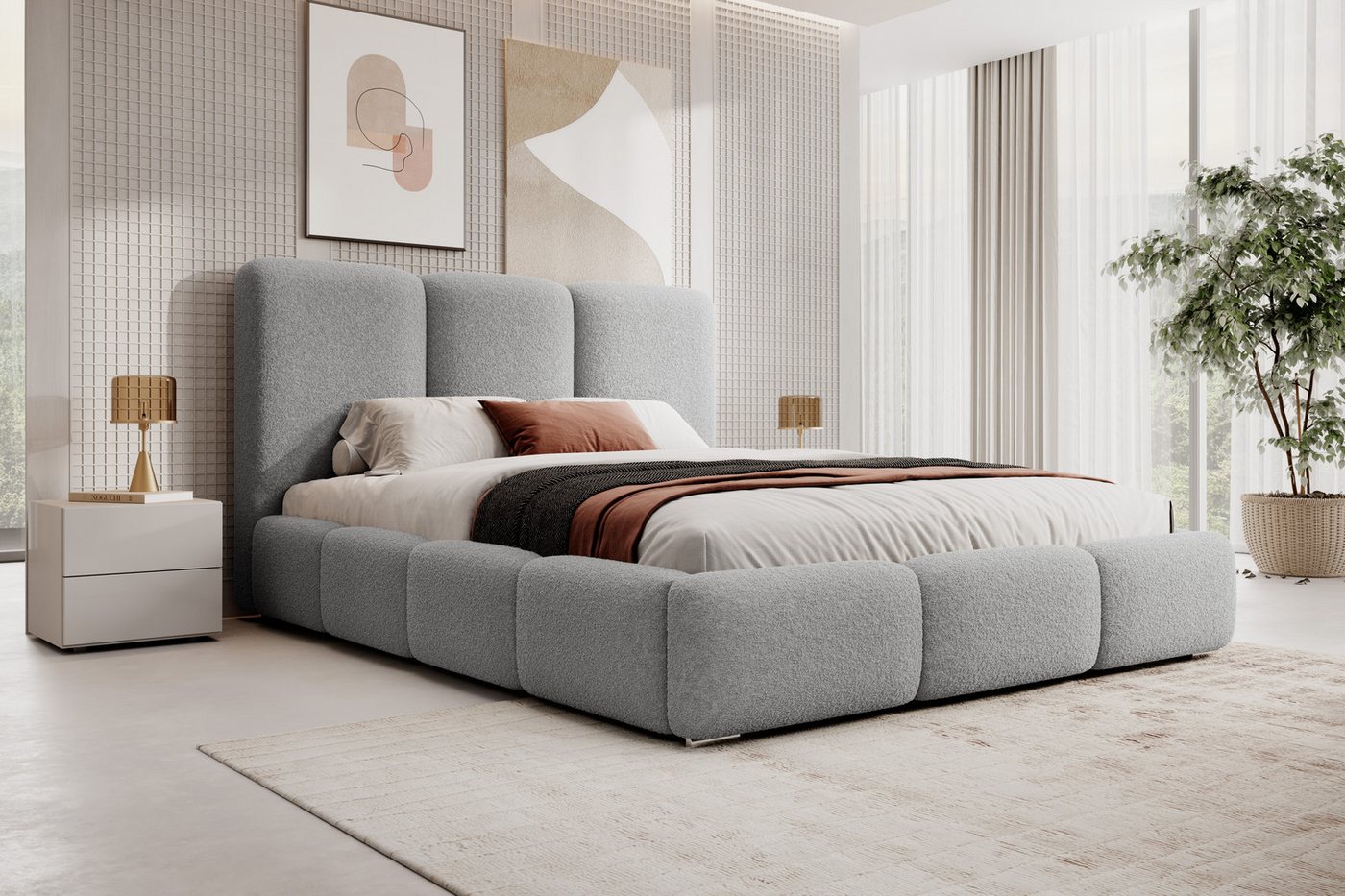 VIVENTE Möbel Polsterbett NIZZA im Kuschelstoff NOW OR NEVER, Bettkasten Lattenrost 32 Lamellen (wahlweise Holz- oder Metallrahmen Lattenrost, 32 Lamellen), mit großem Bettkasten in versch. Breiten und Farben von VIVENTE Möbel