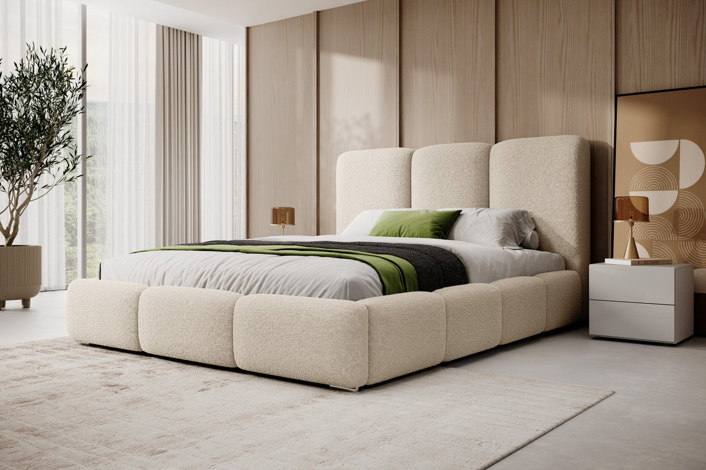 VIVENTE Möbel Polsterbett NIZZA im Kuschelstoff NOW OR NEVER, Bettkasten Lattenrost 32 Lamellen (wahlweise Holz- oder Metallrahmen Lattenrost, 32 Lamellen), mit großem Bettkasten in versch. Breiten und Farben von VIVENTE Möbel