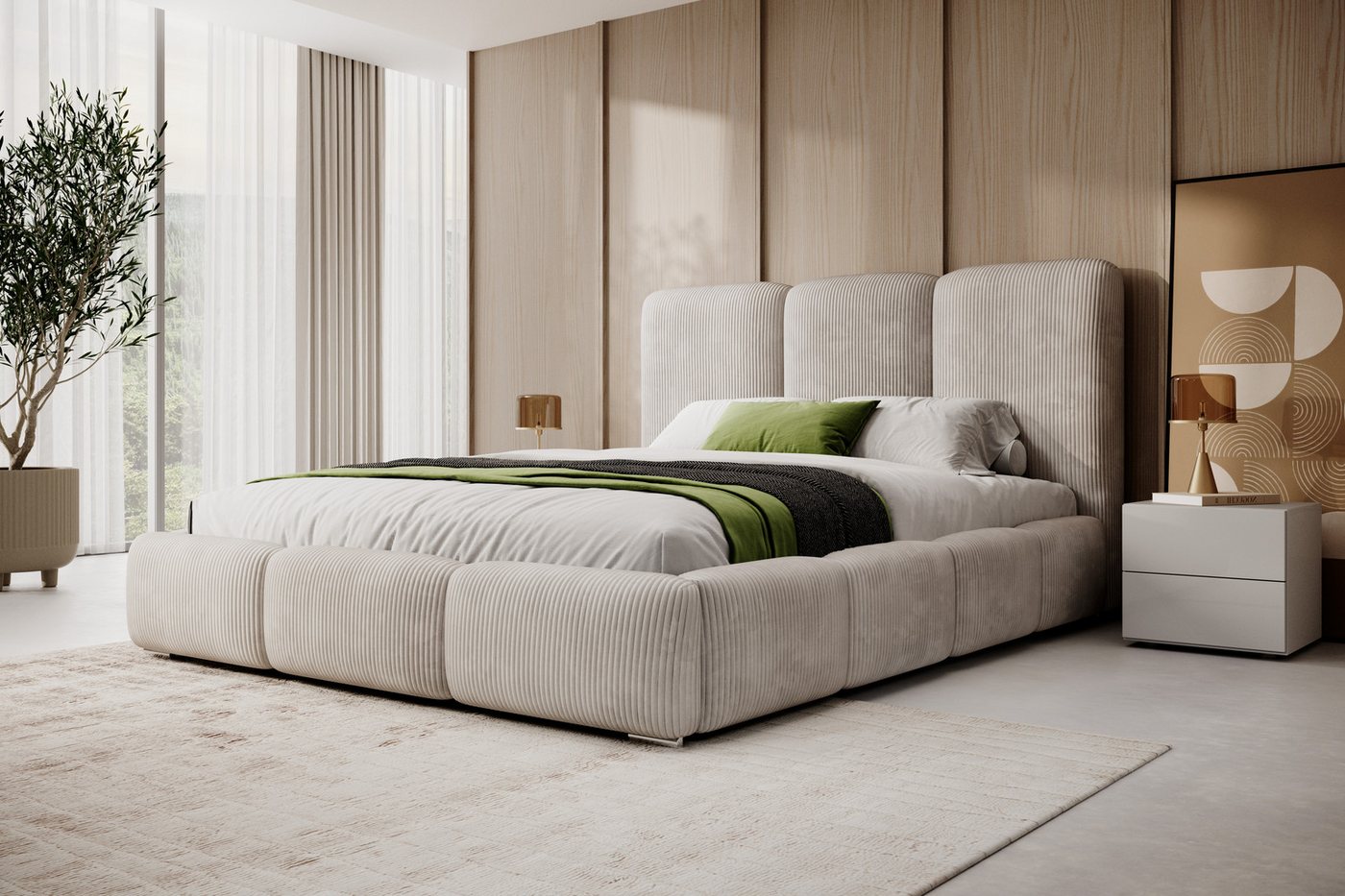 VIVENTE Möbel Polsterbett NIZZA im Kuschelstoff NOW OR NEVER, Bettkasten Lattenrost 32 Lamellen (wahlweise Holz- oder Metallrahmen Lattenrost, 32 Lamellen), mit großem Bettkasten in versch. Breiten und Farben von VIVENTE Möbel