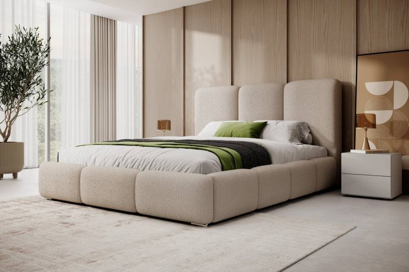 VIVENTE Möbel Polsterbett NIZZA im Teddy Stoff ABRIAMO, großer Bettkasten Lattenrost 32 Lamellen (wahlweise Holz- oder Metallrahmen Lattenrost, 32 Lamellen), mit großem Bettkasten in versch. Breiten und Farben von VIVENTE Möbel