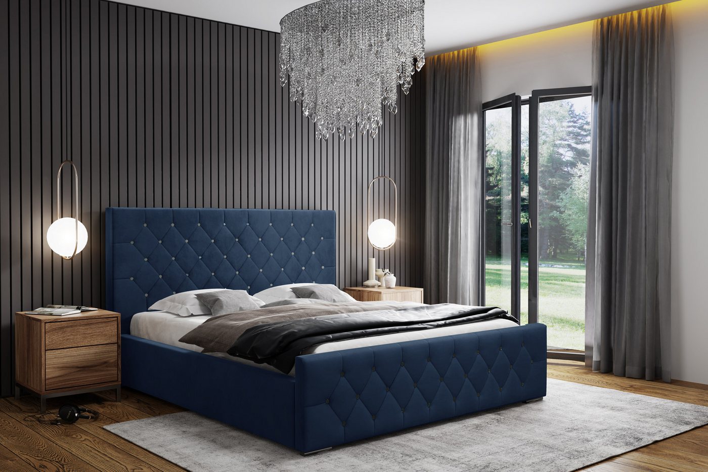 VIVENTE Möbel Polsterbett SEVILLA Blau-140 x 200 cm-mit Holz Rahmen Lattenrost von VIVENTE Möbel