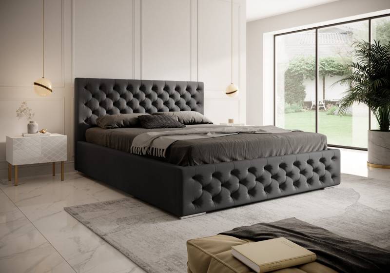 VIVENTE Möbel Polsterbett WINDSOR Samtstoff Bezug, exklusive Chesterfield Steppung, Bettkasten (Breiten 120/140/160/180/200 cm), inkl. Holz-/ Metall Rahmen Lattenrost von VIVENTE Möbel
