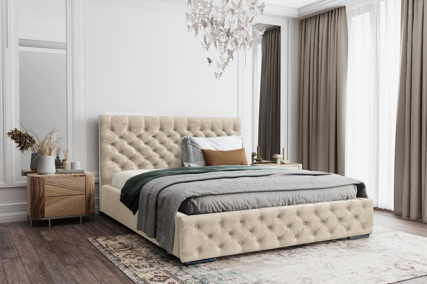 VIVENTE Möbel Polsterbett WINDSOR Samtstoff Bezug, exklusive Chesterfield Steppung, Bettkasten (Breiten 120/140/160/180/200 cm), inkl. Holz-/ Metall Rahmen Lattenrost VIVENTE Möbel Polsterbett WINDSOR Samtstoff Bezug, exklusive Chesterfield Steppung, Bettkasten (Breiten 120/140/160/180/200 cm), inkl. Holz-/ Metall Rahmen Lattenrost von VIVENTE Möbel
