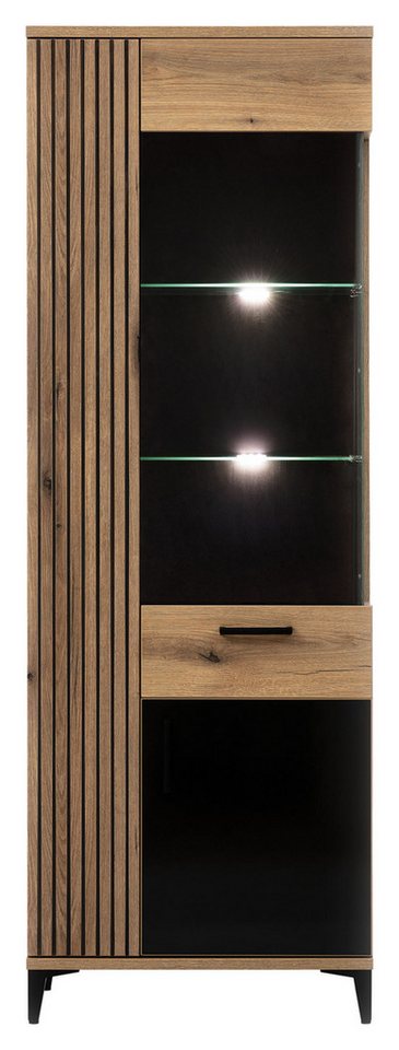 VIVENTE Möbel Vitrine Vitrine ARIS Eiche / schwarz Hochglanz, 2 Türen und 2 Glasböden von VIVENTE Möbel