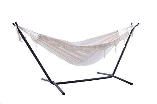 Vivere, Natural Double Cotton Hammock with Space-Saving Steel Stand Including Carrying Bag von VIVERE