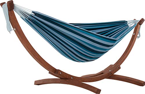 Vivere C8SPCT-34 Doppelhängematte aus Baumwolle mit stabilem Bogengestell aus Massivkiefernholz – Blue Lagoon von Vivere