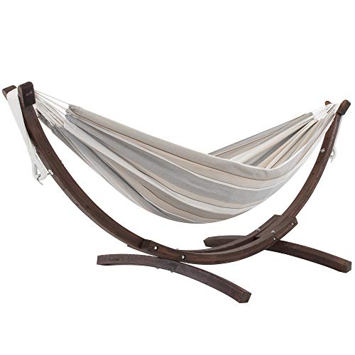 Vivere C8SPSN-DO Doppelhängematte aus Sunbrella® mit stabilem Bogengestell aus Massivkiefernholz - Dove von VIVERE