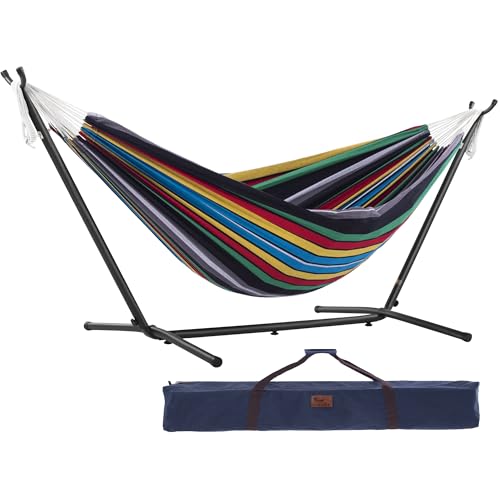 Vivere Doppel Baumwolle Hängematte mit Hängemattengestell 250 cm, Rio Nacht, Rio Night, XL von Vivere