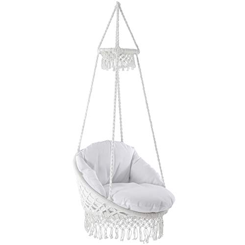 Vivere Polyester Macrame Deluxe Chair with Fringe, Natur von VIVERE