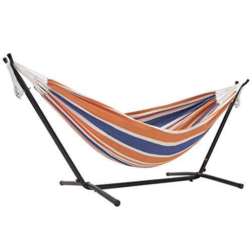 Vivere UHSDO8-40 Doppel Baumwolle Hängematte mit Hängemattengestell 250 cm, Orange Punch von Vivere