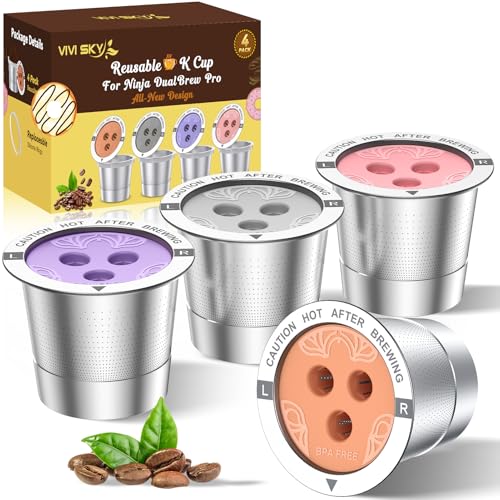 Wiederverwendbare Ninja-Kaffeepads: VIVI SKY verbesserte nachfüllbare Ninja-K-Tassen aus Edelstahl – 3 Löcher Kaffeefilter für Ninja-Kaffeemaschine CFP201 CFP301 CFP305 CFP307 CFP400 CFP300 (4 Stück) von VIVI SKY