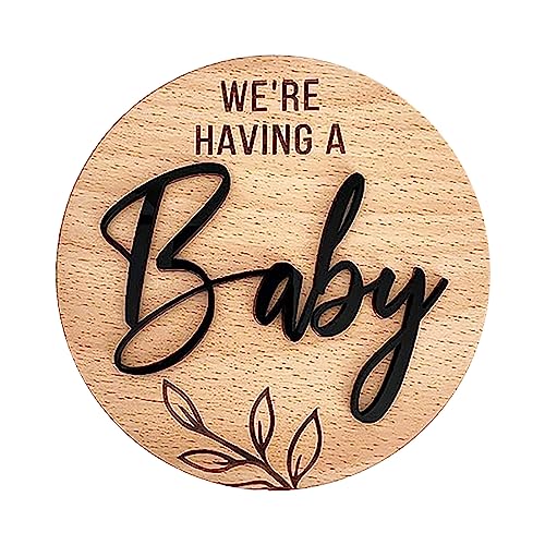 "We're Having a Baby Schwangerschaftsankündigung" Schild 15 cm runde hölzerne Ankündigungsscheibe mit schwarzen 3D-Buchstaben Dekoration Mutterschaft Fotoshooting Requisite Babyparty-Geschenke für von VIVIANYO HD