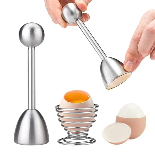 2 Stück Eierköpfer，Eieröffner Edelstahl, Eierköpfer + Einem Eierbecher, Eier Cutter Eierschalensollbruchstellenverursacher, Eiersollbruchstellenverursacher für Weiche Hartgekochte Eier oder Rohe Eier von VIVIDRISE