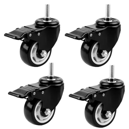 4er Set Lenkrollen mit Bremse M8×25mm, Schwerlastrollen 50mm für Möbel, Gewinde M8, Gummi Lenkrollen, Leise & Keine Spuren, Tragkraft 210kg. von VIVIIHOO