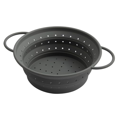 VIVIIHOO Faltbares Nudelsieb Platzsparend, leicht zu reinigen & spülmaschinenfest - Silikon-Sieb 21.5cm grau - ideal für Kochen & Abtropfen von VIVIIHOO
