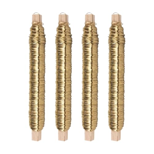 VIVIIHOO 4 Stück 38m Langer Basteldraht, lackierter Rostschutz-Bindedraht – hochwertiger Blumendraht zum Basteln – Gartendraht zum Verbinden von Blumen und Pflanzen, Ø 0,5 mm (gold) von VIVIIHOO