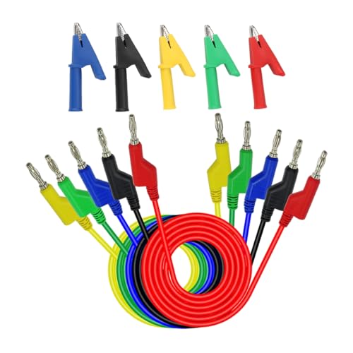 VIVIIHOO 5 Stück doppelendige 4mm Bananenstecker Messleitungen mit 10 Krokodilklemmen, 1m messleitung für Multimeter Messkabel, stapelbar und für elektrische Prüfungen geeignet von VIVIIHOO