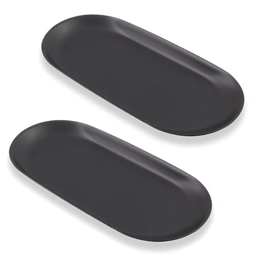 VIVIIHOO Deko Tablett Schwarz, 30x12cm Metall Schwarzes Tablett für Desserts,Kosmetika,Schmuck,Kerzen-Packung mit 2 ovale Tablette,Ablageschale&Seifen Tablett für Schönheitsaufbewahrung&Dekoration von VIVIIHOO