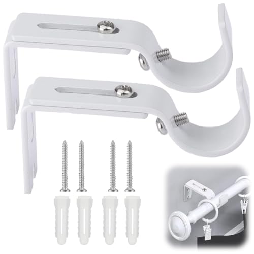 VIVIIHOO Gardinenstangenhalter - 2er Set Vorhangstangenhalter mit verstellbarer Metall Wandhalterung für zu Hause, Büro, Schlafzimmer, Schrank & Badezimmer - Weiß von VIVIIHOO