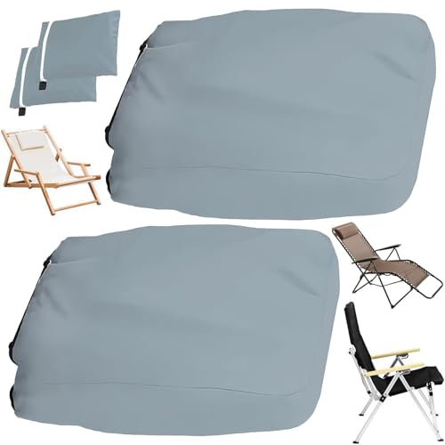 VIVIIHOO Schutzhülle für Gartenliegen und Stühle, 2er Pack Oxford Abdeckung,Wind- und UV-beständig staubdicht,mit Aufbewahrungstasche, für Garten- und Strandmöbel, Sonnenliegen und Klappstühle (Grau) von VIVIIHOO