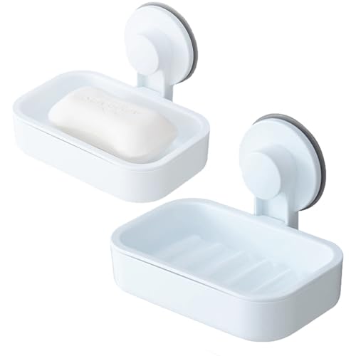 VIVIIHOO seifenhalter mit saugnapf ohne bohren-seifenschale wandmontage,seifenschale selbstklebend, duschseife aufbewahrung wiederverwendbar und wasserdicht-perfekt für spiegel, glas und fliese-2 weiß von VIVIIHOO