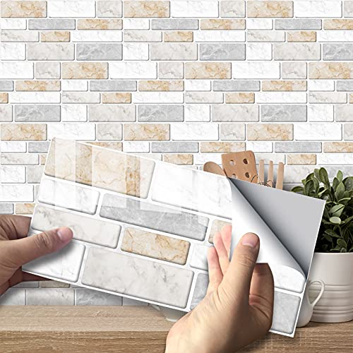 VIVILINEN Peel And Stick Wandfliesen, Fliesenaufkleber FüR KüChe Und Bad, Schwarz-WeißE Marmoraufkleber, 27 StüCk/Set (10 X 20 cm) von VIVILINEN