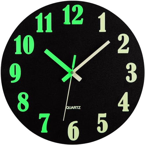 VIVILINEN Wanduhr Leuchtend MDF Quartzuhr Rund Wanduhr Ohne Tickgeräusche Batteriebetriebene Uhr Hängeuhr Lautlos für Wohnzimmer Schlafzimmer Küche Hause Büro 12 Zoll von VIVILINEN