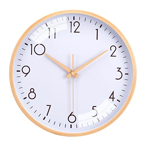 VIVILINEN Wanduhr Ohne Tickgeräusche Massivholz Haushaltsuhr Lautlos Batteriebetriebene Uhr Rund Einfache Quarzuhr im nordischen Stil für Wohnzimmer Schlafzimmer Büro 30x30cm/12 Zoll von VIVILINEN