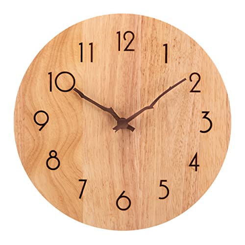 VIVILINEN Wanduhr Ohne Tickgeräusche Wanduhr Massivholz Lautlos Batteriebetriebene Uhr Hängeuh Originalholz für Wohnzimmer Schlafzimmer Büro Küche 30x30cm/12 Zoll von VIVILINEN