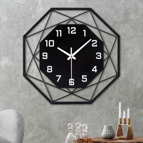 VIVILINEN Wanduhr Ohne Tickgeräusche Wanduhr aus Schmiedeeisen MDF Quarzuhr Modern Batteriebetriebene Uhr Lautlos für Wohnzimmer Schlafzimmer 30x30cm von VIVILINEN