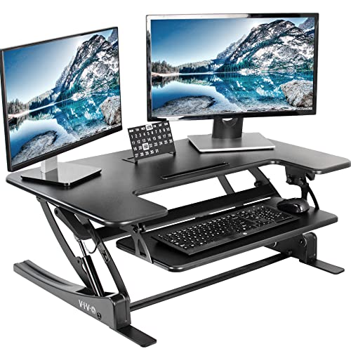 VIVO Black Height Adjustable 36 inch Stand up Desk Converter Quick Sit to Stand Tabletop Dual Monitor Riser, DESK-V000V von VIVO