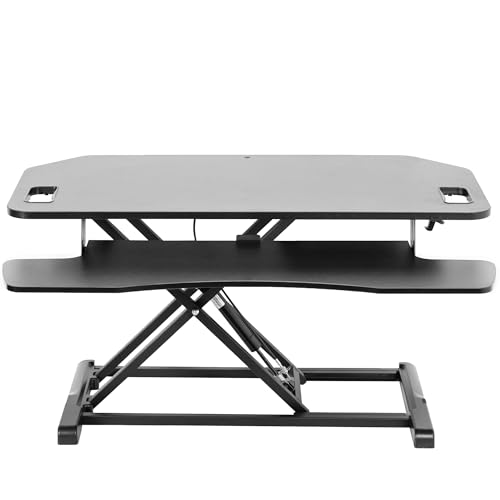 VIVO DESK-V000KL Black Extra Wide Corner Height Adjustable 38 inch up Desk Converter, Sit Stand Tabletop Dual Monitor and Laptop Riser Workstation, Metall, Schwarz, 38" von VIVO