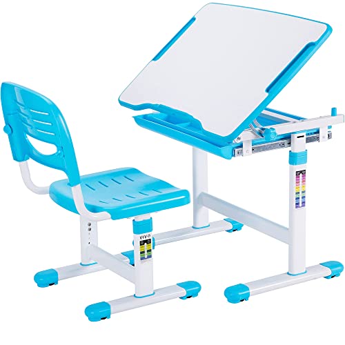 VIVO Höhenverstellbarer Kinderschreibtisch und Stuhl Set, blau von VIVO