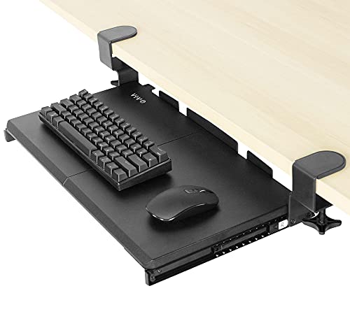 VIVO Kleine Klemmhalterung für Computertastatur und Maus zum Montieren unter dem Schreibtisch, kompakt, 50 (66 inkl. Klemmen) x 27,9 cm, ausziehbare Plattformschublade, schwarz, MOUNT-KB05ES von VIVO