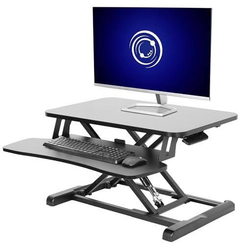 Vivo DESK-V026KB Höhenverstellbarer Schreibtischaufsatz, Sitz-Steh-Arbeitsplatz für zwei Monitore und Laptop, mit Tastaturablage, Schwarz, 66 cm von VIVO