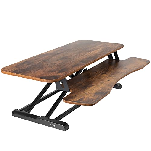 Vivo DESK-V036KN Höhenverstellbarer Schreibtischaufsatz, Sitz-Steh-Arbeitsplatz für zwei Monitore und Laptop, mit breiter Tastaturablage, Vintage-braune obere Fläche, schwarzer Rahmen, 91,4 cm von VIVO