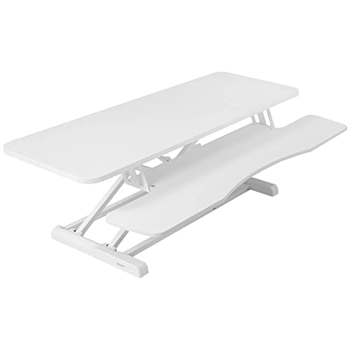Vivo DESK-V042KW Höhenverstellbarer Schreibtischaufsatz, Sitz-Steh-Arbeitsplatz für zwei Monitore und Laptop, mit breiter Tastaturablage, Weiß, 106,7 cm von VIVO