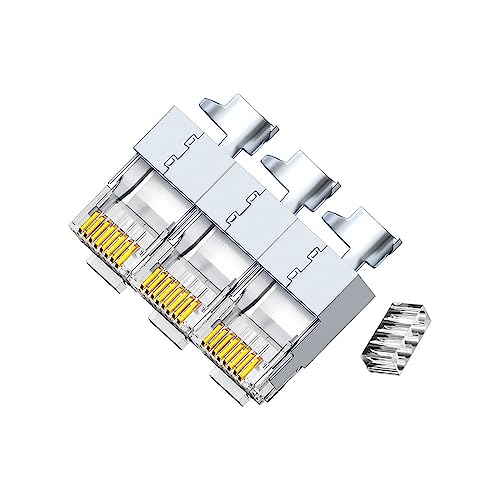 50 Pcs Cat7 Cat7A RJ45 Stecker, Cat7 Cat7A Metall geschirmt RJ45 Enden FTP 8P8C modularer Netzwerk Stecker up to 10Gbps for Ethernet LAN Cable, Silver von VIVOCH