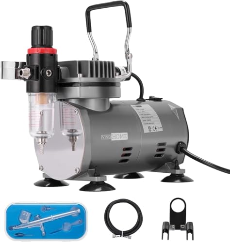 VIVOHOME Airbrush-Set mit 1/5 PS Kompressor und Dual-Action-Airbrush, leiser Betrieb mit Halterung von VIVOHOME